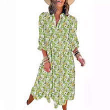 Load image into Gallery viewer, New Casual Loose Long-sleeved V-neck Women&#39;s Bohemian Floral Elegant A-shaped Dress