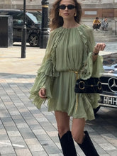 Load image into Gallery viewer, Pleated High Waisted Solid Color Casual Women&#39;s Dress Chic Layered Ruffled Flared Long Sleeved Robes Ladies Street New Vestidos