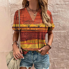 Load image into Gallery viewer, Retro Women&#39;s T-Shirt Summer V-Neck Short Sleeve Tee Casual Harajuku Stripe Print T Shirt for Women Streetwear Pullover Tops New