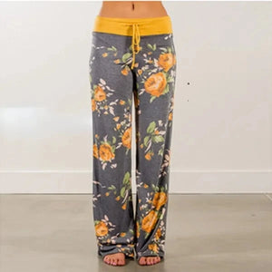 S-8XL Fashion Women Casual Loose Stretch Printing Long Wide Leg Yoga Pants Drawstring  Lounge Pants Pajama Pants