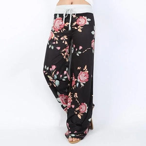 S-8XL Fashion Women Casual Loose Stretch Printing Long Wide Leg Yoga Pants Drawstring  Lounge Pants Pajama Pants