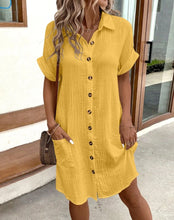 Load image into Gallery viewer, Vintage Women Solid Mini Dress Summer Fashion V-neck Three Quater Sleeve Cotton Linen Dress Ladies Casual Holiday Vestidos