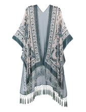 Load image into Gallery viewer, WeHello Bohemian burnt plush kimono Women&#39;s long Purple Tassel Beach Cover-up  Holiday Casual Cardigan Shawl JYPF-20