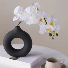 Load image into Gallery viewer, 1pcs Black Nordic Ceramic Vase Circular Hollow Donuts Flower Pot Home Decoration Accessories Interior Office Desktop Decor Gift