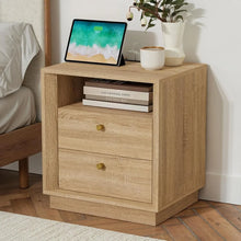 Load image into Gallery viewer, Nightstand Charging Station, Mid Century Modern Nightstand Wood Grain Texture, Boho End Table  Drawers Storage