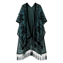 Load image into Gallery viewer, WeHello Bohemian burnt plush kimono Women&#39;s long Purple Tassel Beach Cover-up  Holiday Casual Cardigan Shawl JYPF-20