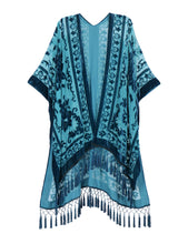 Load image into Gallery viewer, WeHello Bohemian burnt plush kimono Women&#39;s long Purple Tassel Beach Cover-up  Holiday Casual Cardigan Shawl JYPF-20