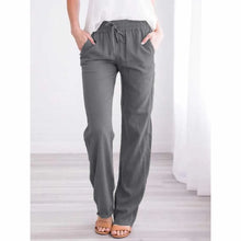 Load image into Gallery viewer, Women Cotton Linen Drawstring Pants Elastic Waist Casual Solid Color Trousers Baggy Loose Straight Leg Breathable Sweatpants