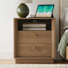 Load image into Gallery viewer, Nightstand Charging Station, Mid Century Modern Nightstand Wood Grain Texture, Boho End Table  Drawers Storage