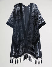 Load image into Gallery viewer, WeHello Bohemian burnt plush kimono Women&#39;s long Purple Tassel Beach Cover-up  Holiday Casual Cardigan Shawl JYPF-20