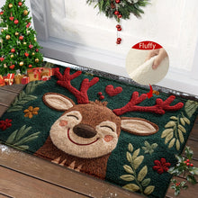 Load image into Gallery viewer, 1pc Fluffy Christmas Deer Microfiber Bath Mat - Quick-Dry &amp; Absorbent, Festive Holiday Design with Red Berries &amp; Green Leaves