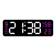 Load image into Gallery viewer, 9 Inch Large Digital Wall Clock USB Powered TEMP Humidity Week Auto Dimmer DST Table Clock 12/24H Electronic LED Alarm Clock