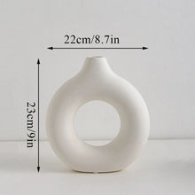 Load image into Gallery viewer, 1pcs Black Nordic Ceramic Vase Circular Hollow Donuts Flower Pot Home Decoration Accessories Interior Office Desktop Decor Gift