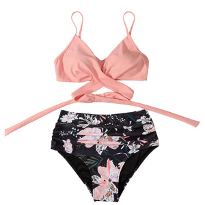 High Waist  Sexy Bikini Set 2024  Biquini Swimwear Women Two Pieces Swimsuit Floral Beachwear V-Neck Bathing Suits Female