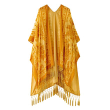 Load image into Gallery viewer, WeHello Bohemian burnt plush kimono Women&#39;s long Purple Tassel Beach Cover-up  Holiday Casual Cardigan Shawl JYPF-20