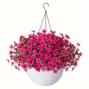 Fake Hanging Flowers With Basket -Artificial Flowers, Outdoor/Indoor Patio Lawn Decor, Artificial Hanging Plants For Wall, , Roo