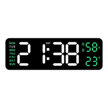 Load image into Gallery viewer, 9 Inch Large Digital Wall Clock USB Powered TEMP Humidity Week Auto Dimmer DST Table Clock 12/24H Electronic LED Alarm Clock