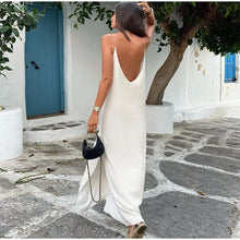Load image into Gallery viewer, Elegant White V-neck Slit Maxi Dress For Women Fashion Backless Sleeveless Sling Dresses 2024 Summer Female Beach Vacation Robes