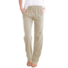 Load image into Gallery viewer, Women Cotton Linen Drawstring Pants Elastic Waist Casual Solid Color Trousers Baggy Loose Straight Leg Breathable Sweatpants