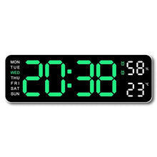 Load image into Gallery viewer, 9 Inch Large Digital Wall Clock USB Powered TEMP Humidity Week Auto Dimmer DST Table Clock 12/24H Electronic LED Alarm Clock
