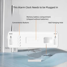 Load image into Gallery viewer, 9 Inch Large Digital Wall Clock USB Powered TEMP Humidity Week Auto Dimmer DST Table Clock 12/24H Electronic LED Alarm Clock