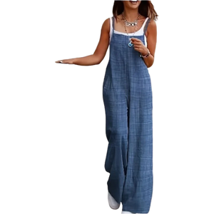 Women's Sleeveless Jumpsuit with Suspender Loose Casual Pocket Monochromatic Summer
