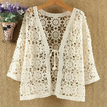 Load image into Gallery viewer, Sexy Hollow Lace Sunscreen Cardigan Sweater Women Wide Loose Air Conditioning Knitted Sweater Thin Section Female Spring Autumn