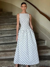 Load image into Gallery viewer, Elegant Women Polka Dot Maxi Dresses Chic Sleeveless Round Neck High Waist Slim Long Vestidos 2025 Lady Party Street New Dress