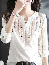 Load image into Gallery viewer, Women Spring Autumn White Blouses Tops Lady Casual Embroidery V-Neck Long Sleeve Vintage Loose Blusas Top DF4272