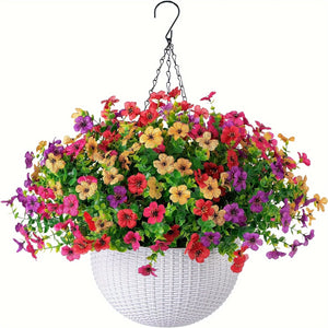Fake Hanging Flowers With Basket -Artificial Flowers, Outdoor/Indoor Patio Lawn Decor, Artificial Hanging Plants For Wall, , Roo