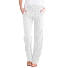 Load image into Gallery viewer, Women Cotton Linen Drawstring Pants Elastic Waist Casual Solid Color Trousers Baggy Loose Straight Leg Breathable Sweatpants