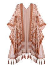 Load image into Gallery viewer, WeHello Bohemian burnt plush kimono Women&#39;s long Purple Tassel Beach Cover-up  Holiday Casual Cardigan Shawl JYPF-20
