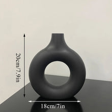 Load image into Gallery viewer, 1pcs Black Nordic Ceramic Vase Circular Hollow Donuts Flower Pot Home Decoration Accessories Interior Office Desktop Decor Gift