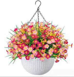 Fake Hanging Flowers With Basket -Artificial Flowers, Outdoor/Indoor Patio Lawn Decor, Artificial Hanging Plants For Wall, , Roo
