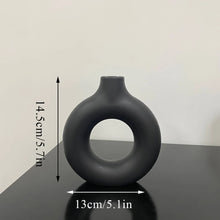 Load image into Gallery viewer, 1pcs Black Nordic Ceramic Vase Circular Hollow Donuts Flower Pot Home Decoration Accessories Interior Office Desktop Decor Gift