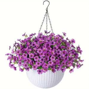 Fake Hanging Flowers With Basket -Artificial Flowers, Outdoor/Indoor Patio Lawn Decor, Artificial Hanging Plants For Wall, , Roo