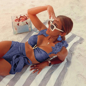 Two-Pieces Women Floral 2025 Push-Up Padded Bra Ruffles Bandage Bikini Set Swimsuit Swimwear Bathing Suit Beachwear Biquini