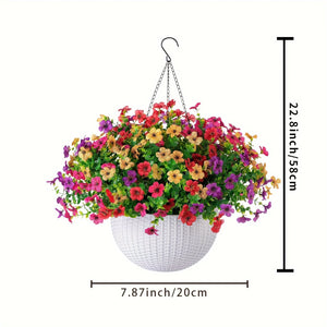 Fake Hanging Flowers With Basket -Artificial Flowers, Outdoor/Indoor Patio Lawn Decor, Artificial Hanging Plants For Wall, , Roo