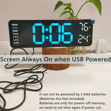 Load image into Gallery viewer, 9 Inch Large Digital Wall Clock USB Powered TEMP Humidity Week Auto Dimmer DST Table Clock 12/24H Electronic LED Alarm Clock