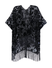 Load image into Gallery viewer, WeHello Bohemian burnt plush kimono Women&#39;s long Purple Tassel Beach Cover-up  Holiday Casual Cardigan Shawl JYPF-20
