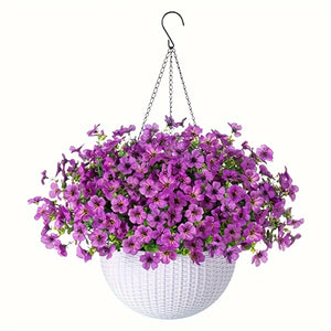 Fake Hanging Flowers With Basket -Artificial Flowers, Outdoor/Indoor Patio Lawn Decor, Artificial Hanging Plants For Wall, , Roo