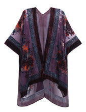 Load image into Gallery viewer, WeHello Bohemian burnt plush kimono Women&#39;s long Purple Tassel Beach Cover-up  Holiday Casual Cardigan Shawl JYPF-20