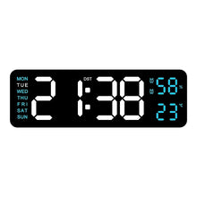 Load image into Gallery viewer, 9 Inch Large Digital Wall Clock USB Powered TEMP Humidity Week Auto Dimmer DST Table Clock 12/24H Electronic LED Alarm Clock