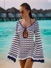 Load image into Gallery viewer, Sexy Boho Striped Chic V-neck Cut Out Bell Sleeve Knit Beach Mini Dress 2025 Summer Women Seaside Holiday Swimsuit Cover Up K123