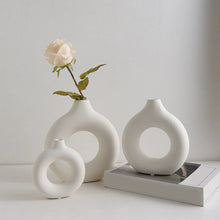 Load image into Gallery viewer, 1pcs Black Nordic Ceramic Vase Circular Hollow Donuts Flower Pot Home Decoration Accessories Interior Office Desktop Decor Gift