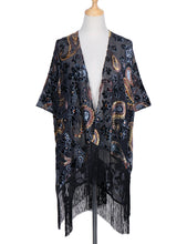 Load image into Gallery viewer, WeHello Bohemian burnt plush kimono Women&#39;s long Purple Tassel Beach Cover-up  Holiday Casual Cardigan Shawl JYPF-20