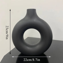 Load image into Gallery viewer, 1pcs Black Nordic Ceramic Vase Circular Hollow Donuts Flower Pot Home Decoration Accessories Interior Office Desktop Decor Gift