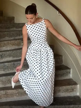 Load image into Gallery viewer, Elegant Women Polka Dot Maxi Dresses Chic Sleeveless Round Neck High Waist Slim Long Vestidos 2025 Lady Party Street New Dress