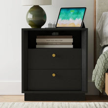 Load image into Gallery viewer, Nightstand Charging Station, Mid Century Modern Nightstand Wood Grain Texture, Boho End Table  Drawers Storage