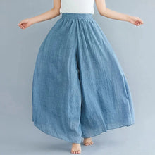 Load image into Gallery viewer, 2024 Sen Women's Artistic Plus Size Cotton Linen Pants Skirt Elastic Waist Solid Color Ethnic Style Wide Leg Pants Skirt